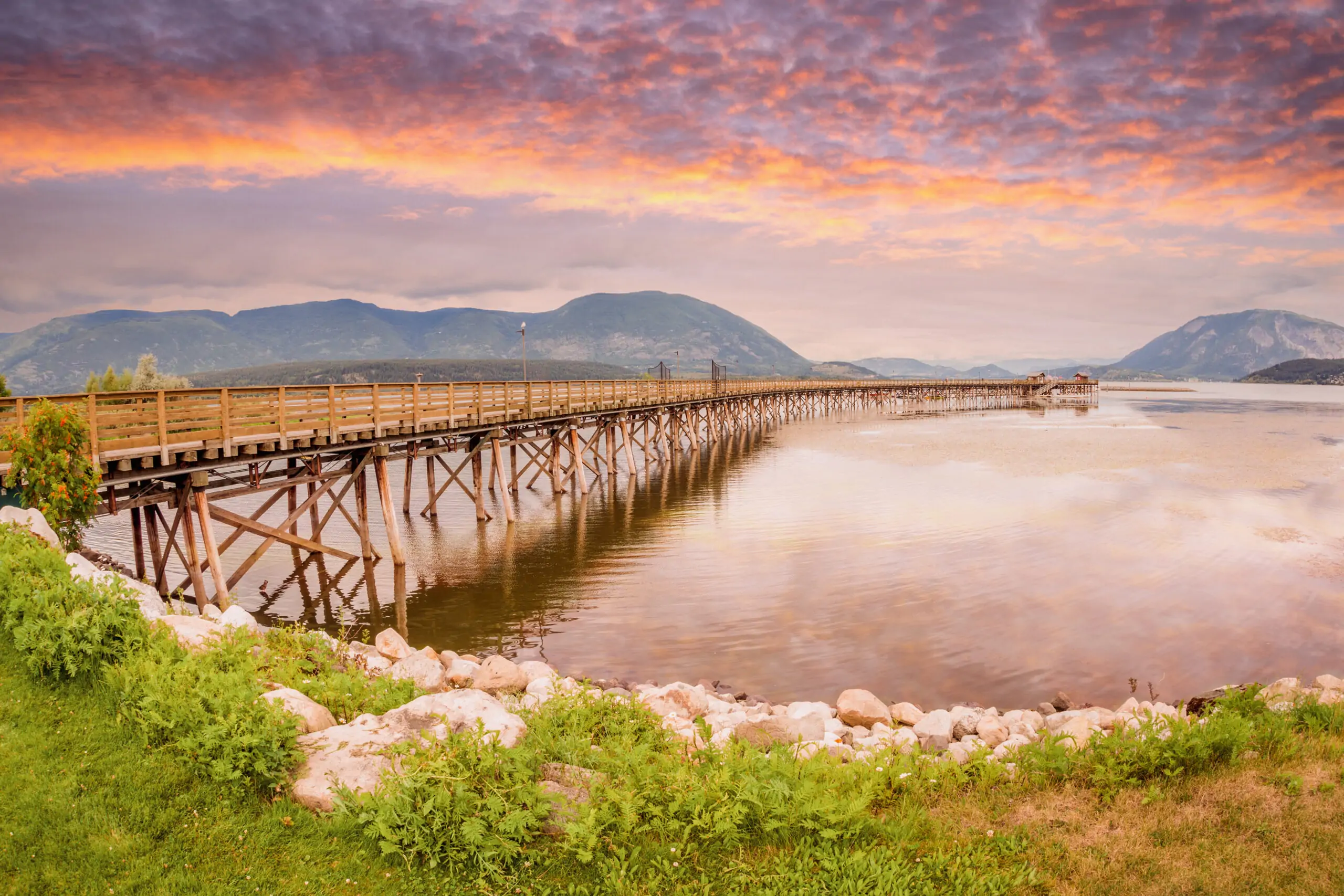 Golden Sunrise at Salmon Arm Wharf on Shuswap Lake in BC, Canada
