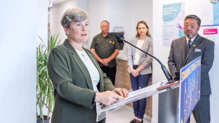 Health Minister Josie Osborne delivering an announcement in Colwood, B.C. on June 6, 2025. | BC Government photo